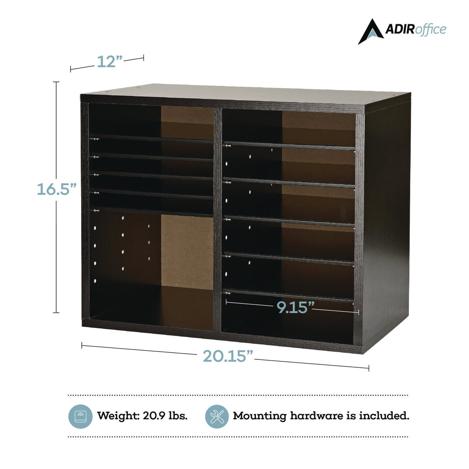 adiroffice-wood-adjustable-12-compartment-literature-organizer-12-sections-letter-size-20-x-11-8-x-16-3-black-alhi50012blk_3