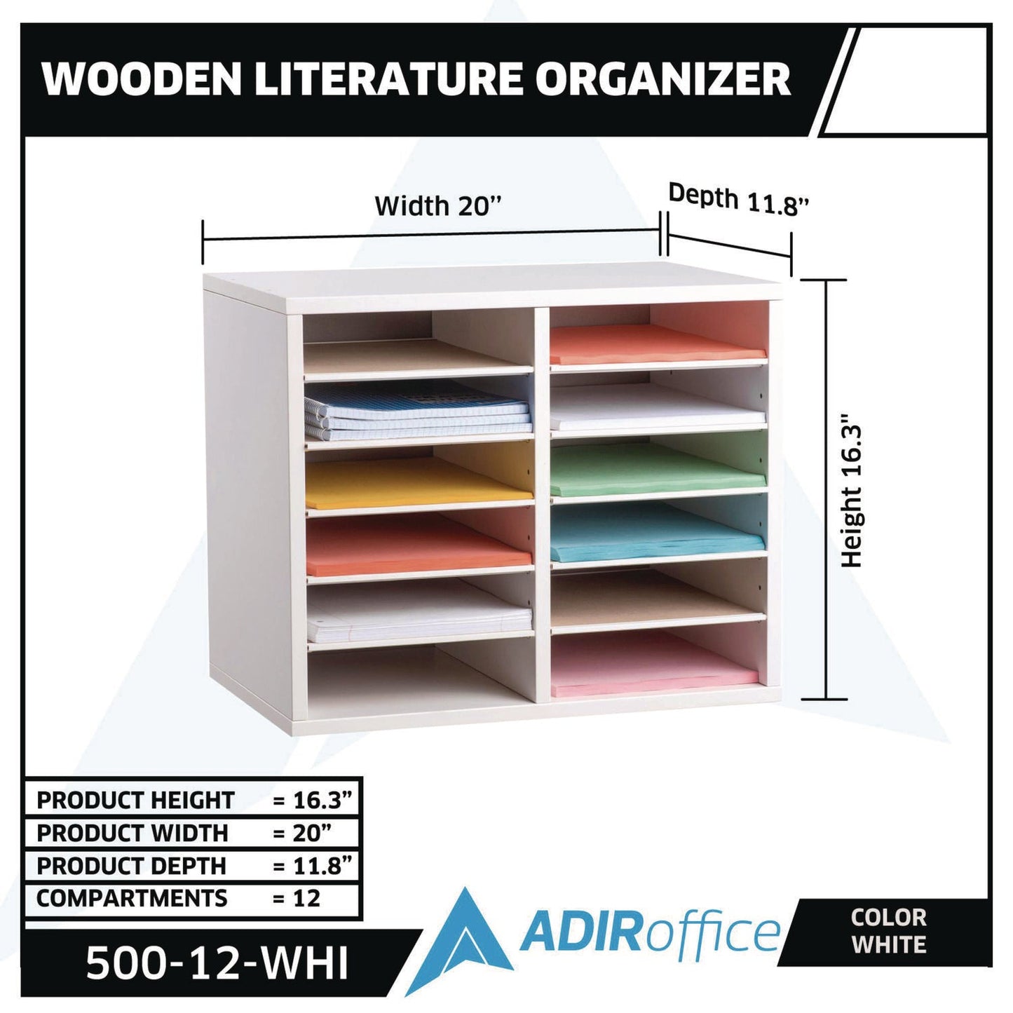 adiroffice-wood-adjustable-12-compartment-literature-organizer-12-sections-letter-size-20-x-11-8-x-16-3-white-alhi50012whi_8