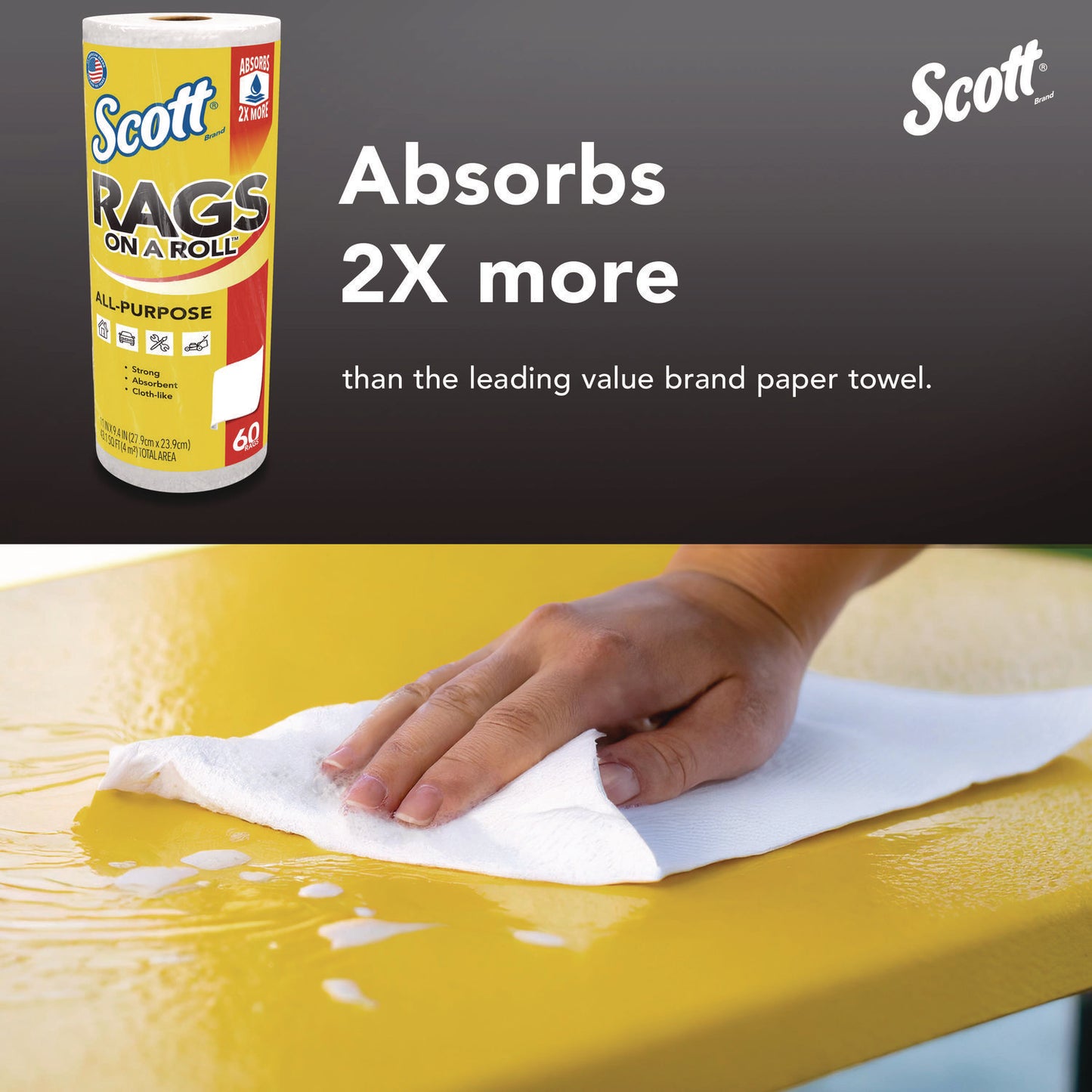 Scott® Rags On A Roll, 1-Ply, 9.4 x 11, White, 60/Roll, 12 Rolls/Carton (KCM54992)