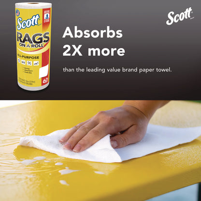 Scott® Rags On A Roll, 1-Ply, 9.4 x 11, White, 60/Roll, 12 Rolls/Carton (KCM54992)