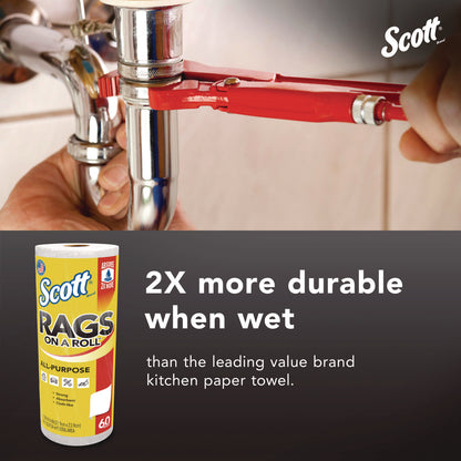 Scott® Rags On A Roll, 1-Ply, 9.4 x 11, White, 60/Roll, 12 Rolls/Carton (KCM54992)