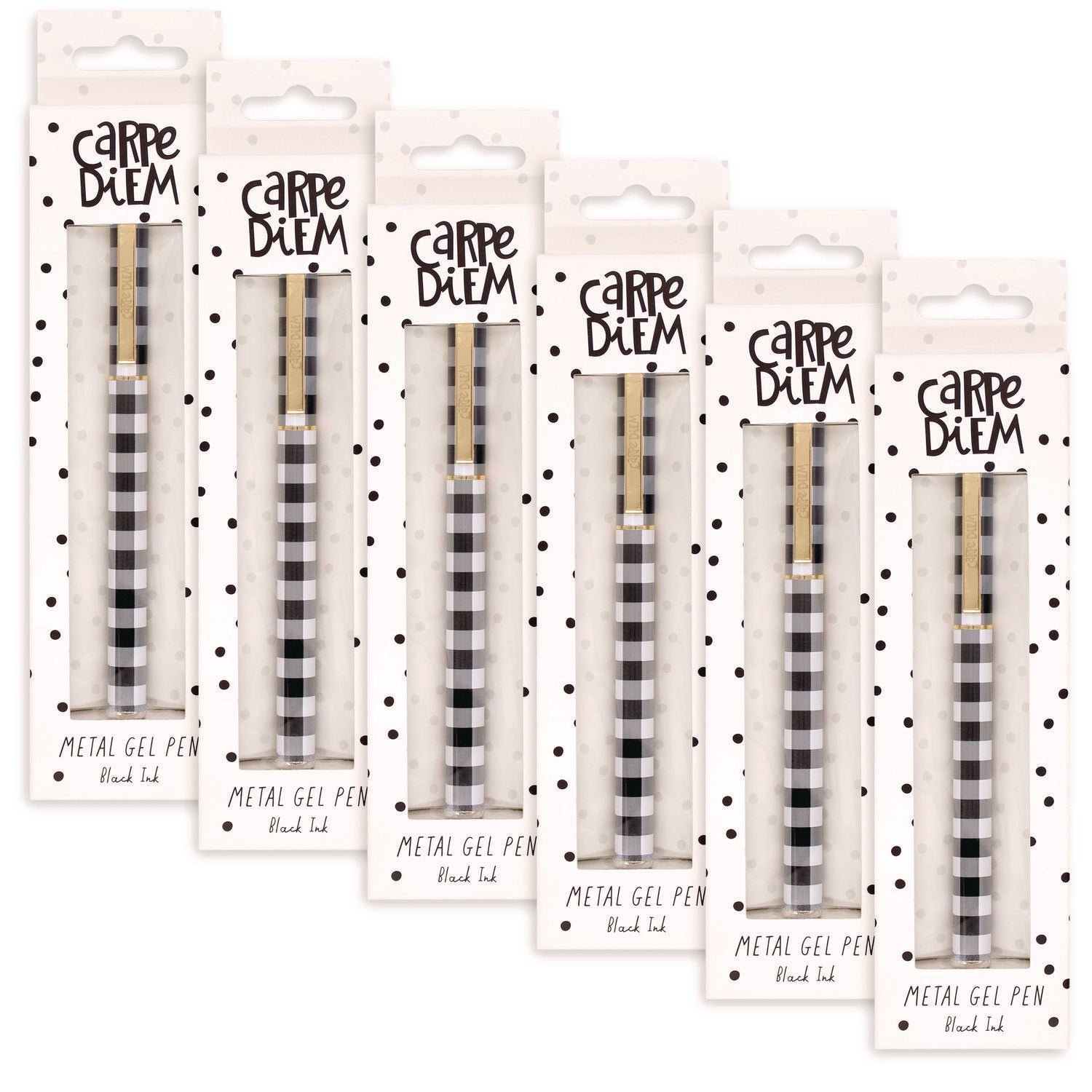 pukka-pad-carpe-diem-all-metal-gel-pens-gel-pen-stick-medium-0-7-mm-black-ink-black-white-check-barrel-6-pack-puk9186cd_1