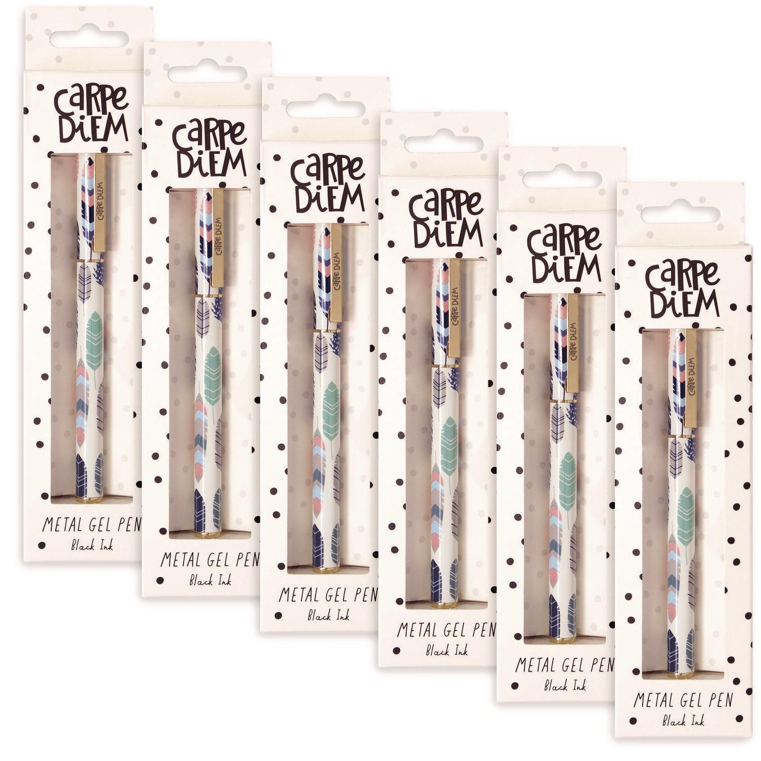 pukka-pad-carpe-diem-all-metal-gel-pens-gel-pen-stick-medium-0-7-mm-black-ink-white-blue-green-feather-barrel-6-pack-puk9213cd_1