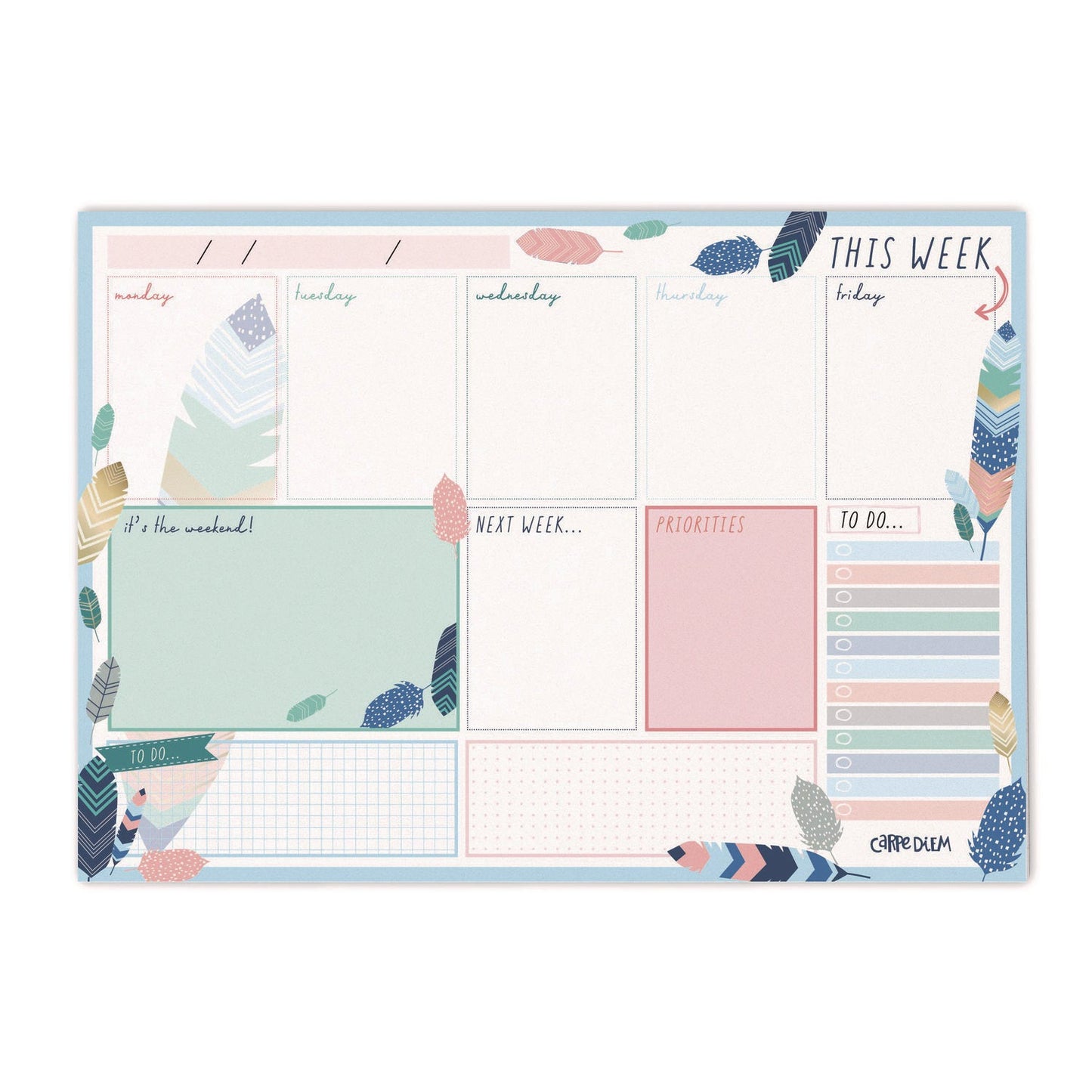 pukka-pad-weekly-planner-pad-feathers-11-7-x-8-3-blue-cream-pink-cover-12-month-undated-6-pack-puk9219cd_2