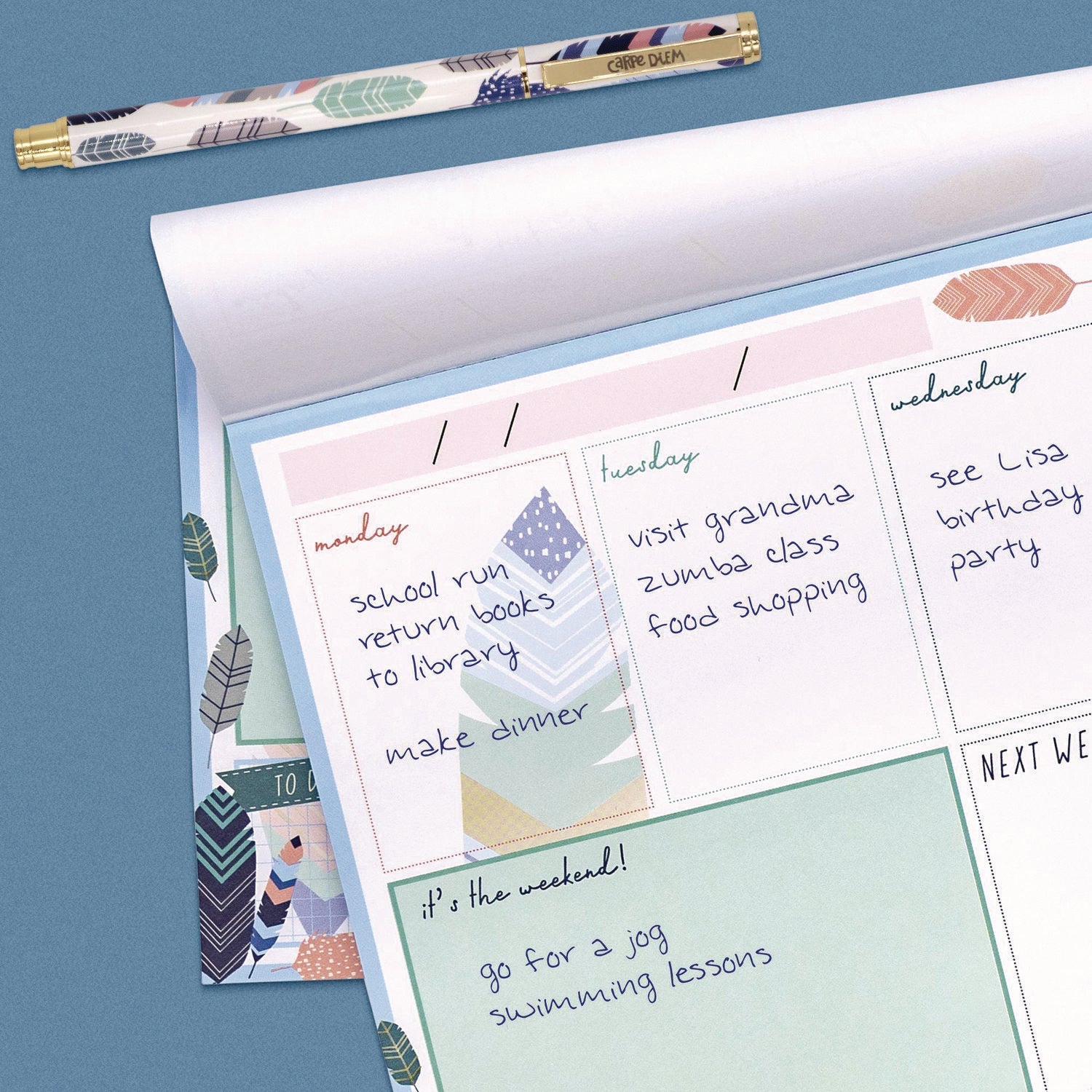pukka-pad-weekly-planner-pad-feathers-11-7-x-8-3-blue-cream-pink-cover-12-month-undated-6-pack-puk9219cd_4