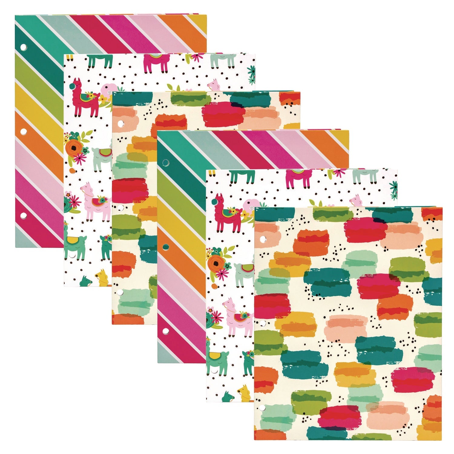 pukka-pad-two-pocket-portfolio-folder-1-capacity-9-6-x-11-9-brush-strokes-llamas-stripes-6-pack-puk9097cd_1