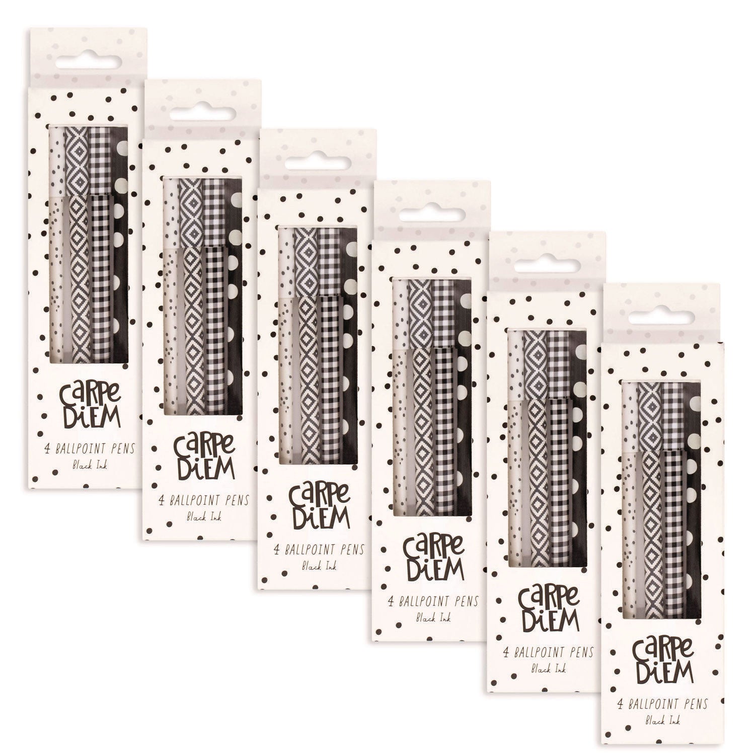 pukka-pad-carpe-diem-ballpoint-pen-stick-medium-0-7-mm-black-ink-assorted-black-collection-4-pens-pack-6-packs-box-puk9229cd_1