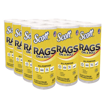Scott® Rags On A Roll, 1-Ply, 9.4 x 11, White, 60/Roll, 12 Rolls/Carton (KCM54992)