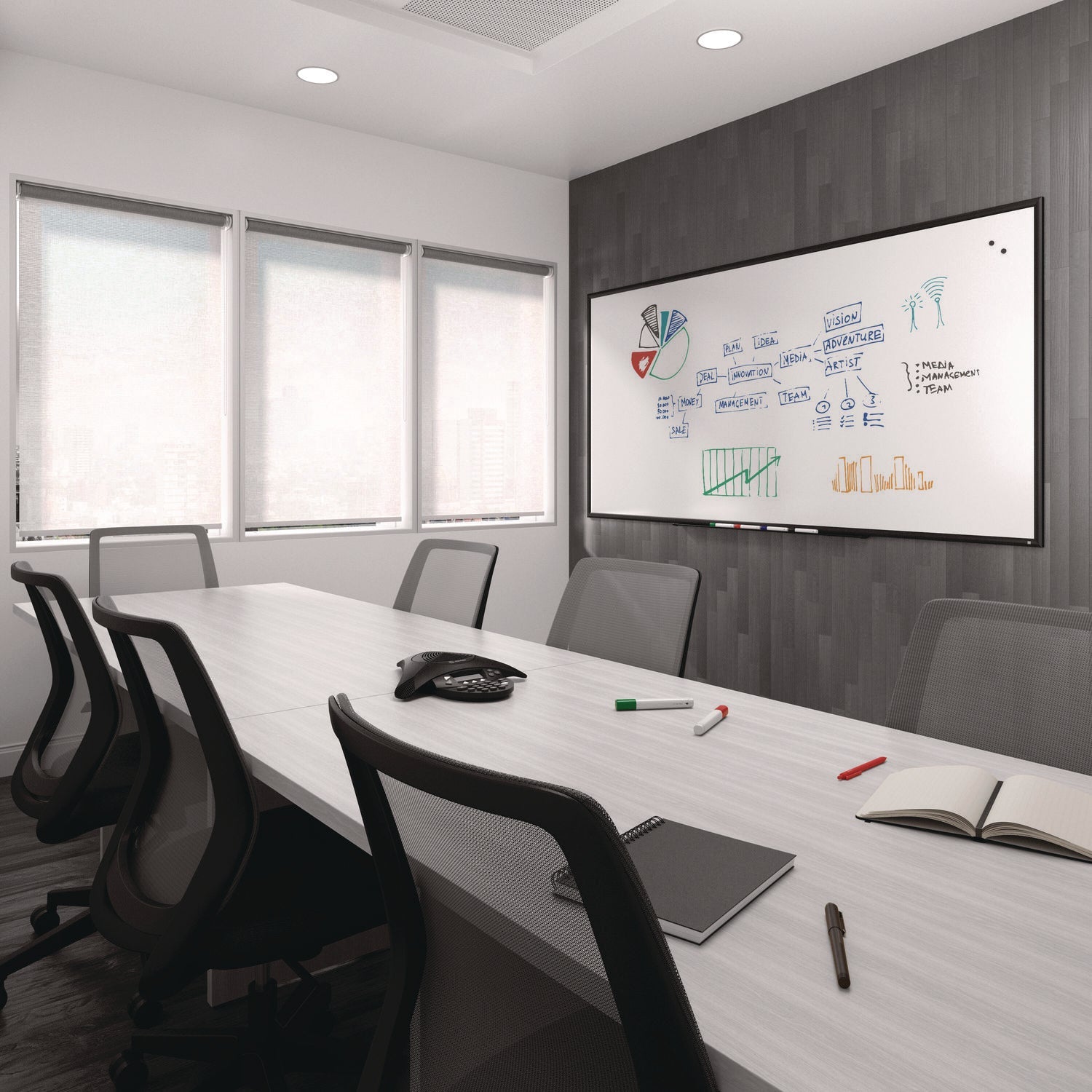 tru-red-magnetic-porcelain-dry-erase-board-96-x-48-white-surface-black-aluminum-frame-tudtr61191_3