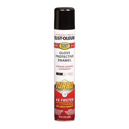 Rust-Oleum® Stops Rust Turbo Spray, Gloss Black, 24 oz Aerosol Can, 6/Carton (RST334128)