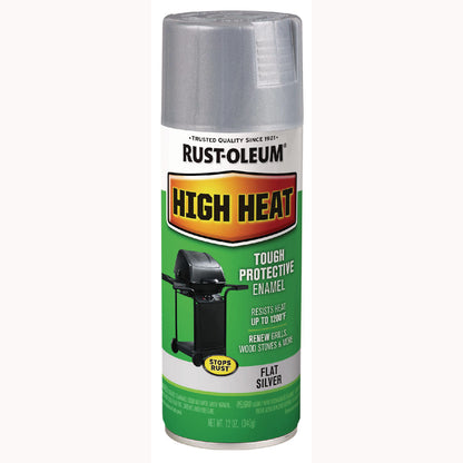 Rust-Oleum® High Heat Enamel Spray Paint, Flat Silver, 12 oz Aerosol Can, 6/Carton (RST7716830)