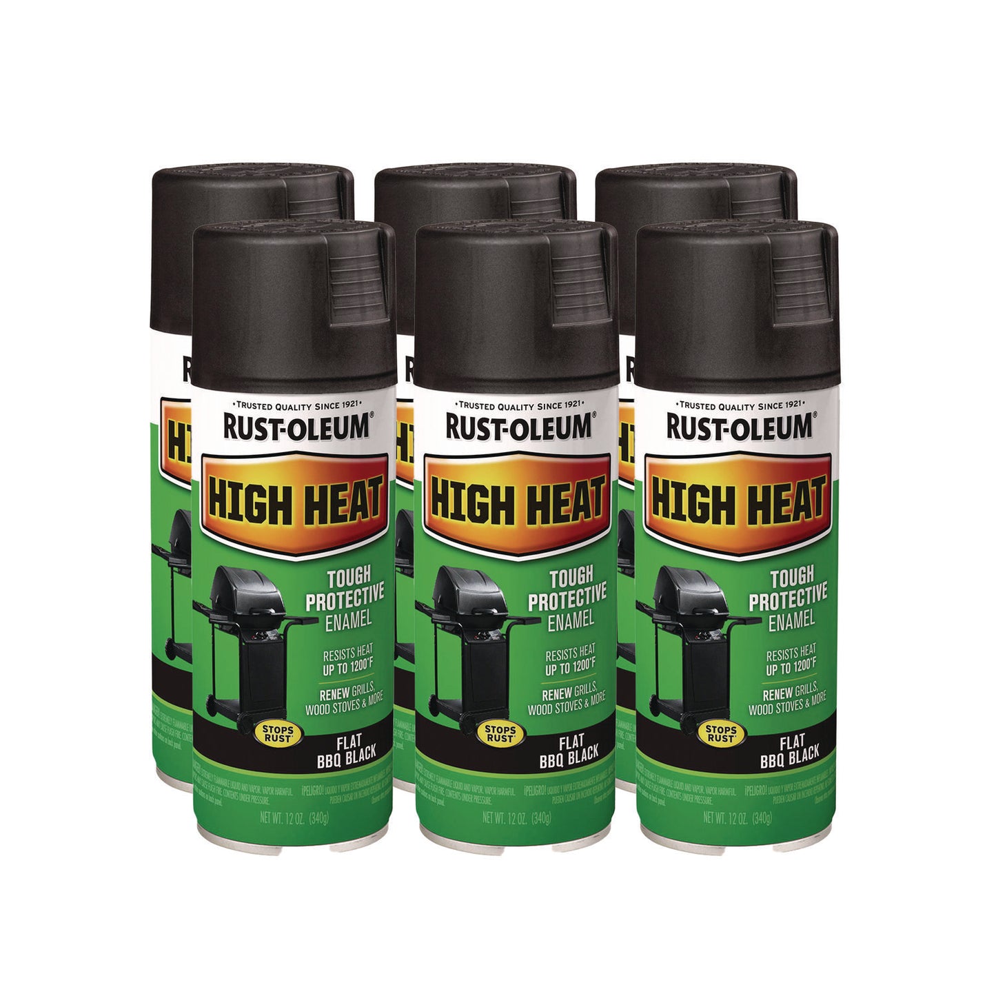 Rust-Oleum® High Heat Enamel Spray Paint, Flat Black, 12 oz Aerosol Can, 6/Carton (RST7778830)