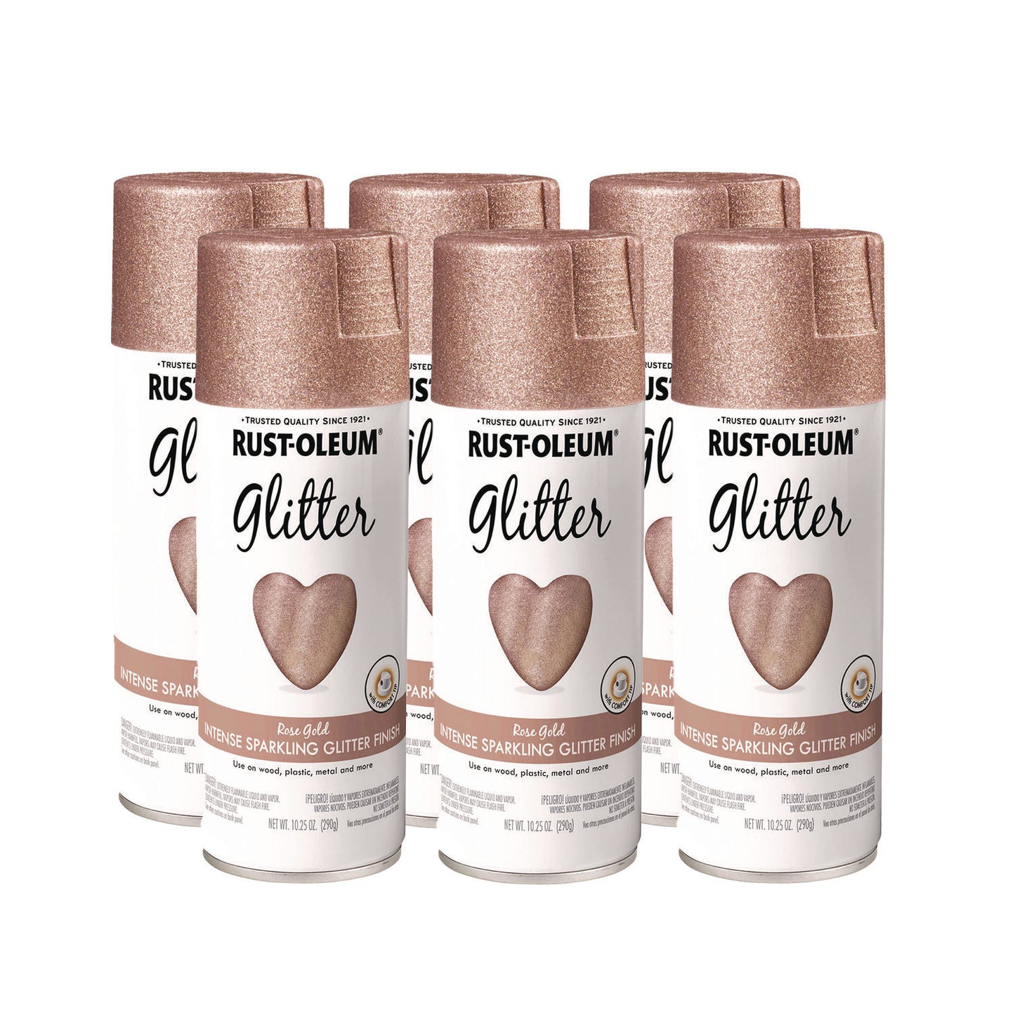 Rust-Oleum® Specialty Glitter Spray Paint, Glitter Rose Gold, 10.25 oz Aerosol Can, 6/Carton (RST344697)
