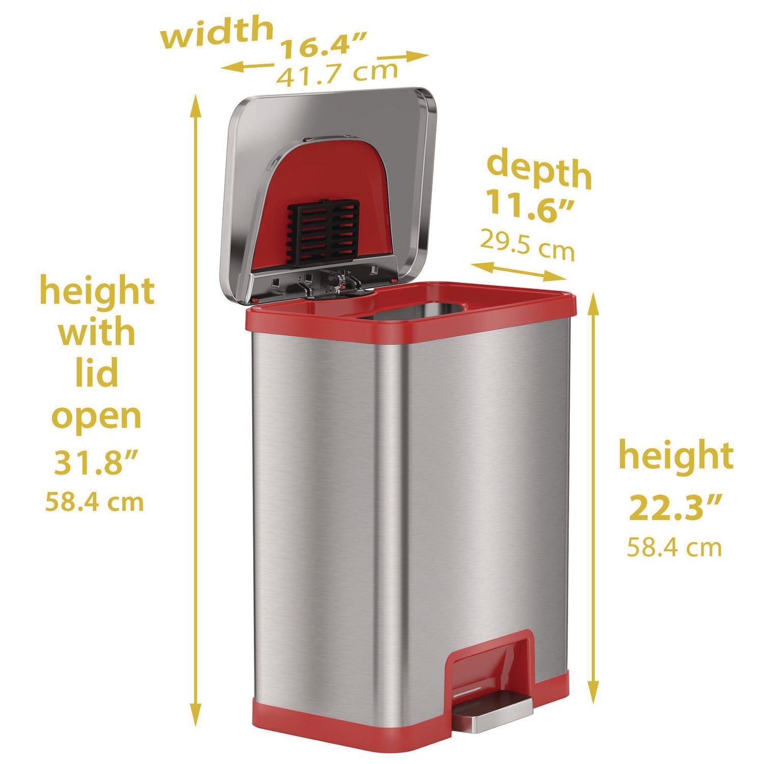hls-commercial-r-step-pedal-sensor-trash-can-13-gal-plastic-stainless-steel-silver-red-hlmhls13sr_4