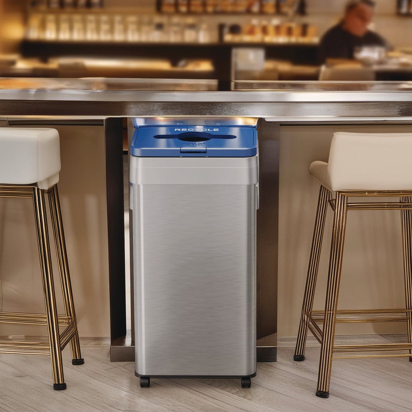 hls-commercial-r-open-top-recycling-bin-with-wheels-and-color-coded-lid-21-gal-plastic-stainless-steel-silver-blue-hlmhls21uotmrec_3