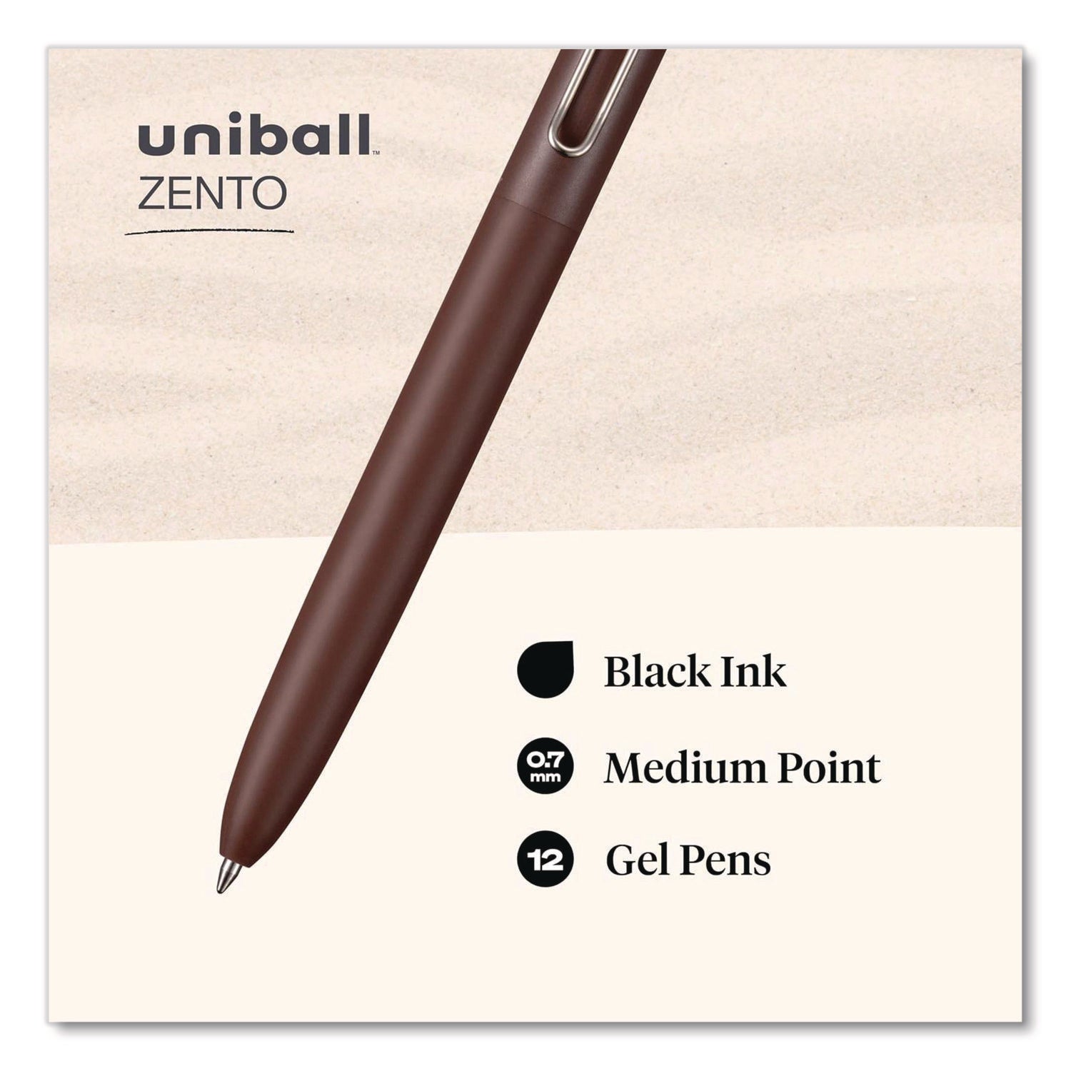 uniball-zento-gel-pen-retractable-medium-0-7-mm-black-ink-adobe-linen-mist-umber-barrel-colors-dozen-ubc70660_4