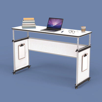 Luxor Height-Adjustable Trapezoid Student Desk with Drawer, 60.25 x 21 x 32 to 38, White (LXCMBSDESK)