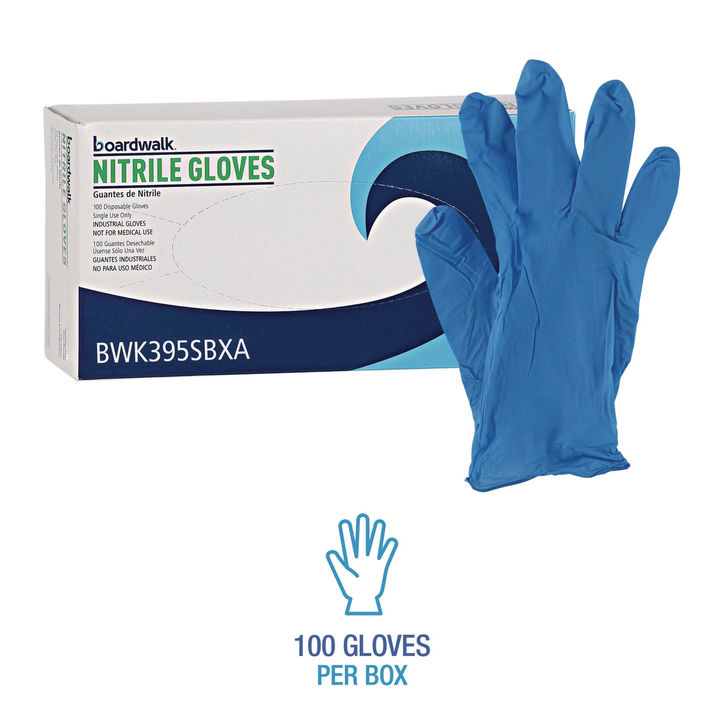 Boardwalk® Blue Disposable Nitrile Gloves, 380 Series, Powder-Free, X-Large, 4 mil Thick, 9.5" Long, Blue, 100/Box, 10 Boxes/Carton (BWK370XLCT)