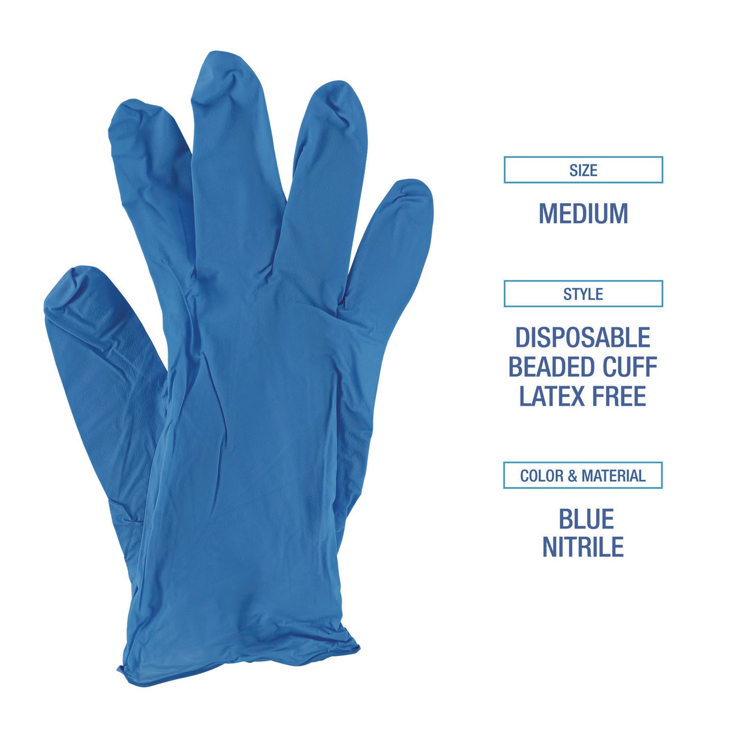 Boardwalk® Blue Disposable Nitrile Gloves, 380 Series, Powder-Free, Medium, 4 mil Thick, 9.5" Long, Blue, 100/Box, 10 Boxes/Carton (BWK370MCT)
