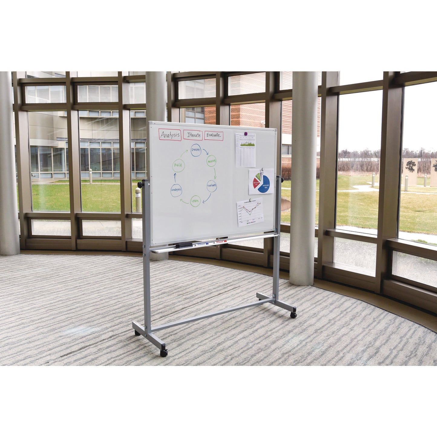 Luxor Mobile Magnetic Whiteboard, 36" x 24", White Surface, Silver Aluminum Frame (LXCMB3624WW)