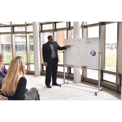 Luxor Mobile Magnetic Whiteboard, 60" x 40", White Surface, Silver Aluminum Frame (LXCMB6040WW)