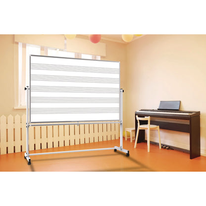 Luxor Mobile Music Staff Whiteboard, Dual-Sided Music Notation, 72" x 48", White Surface, Silver Aluminum Frame (LXCMB7248MM)