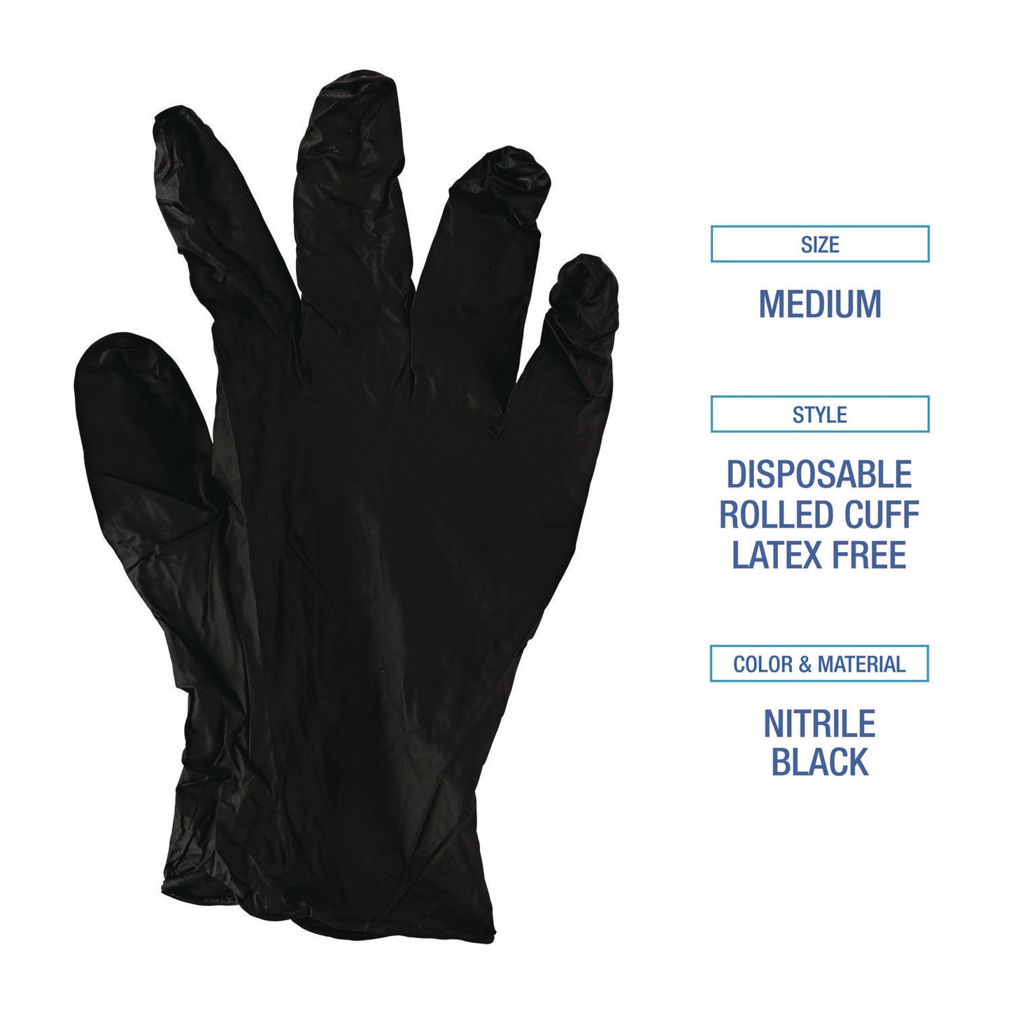 Boardwalk® 396 Series Disposable General-Purpose Nitrile Gloves, Powder-Free, X-Small, 4.4 mil Thick, 9.5" Long, Black, 100/Box,10 BX/CT (BWK396XSCTA)
