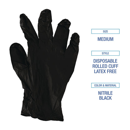 Boardwalk® 396 Series Disposable General-Purpose Nitrile Gloves, Powder-Free, X-Small, 4.4 mil Thick, 9.5" Long, Black, 100/Box,10 BX/CT (BWK396XSCTA)