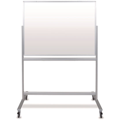Luxor Mobile Magnetic Glass Dry Erase Board, 48" x 36", White Surface, Silver Aluminum Frame (LXCMMGB4836)