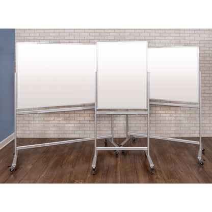 Luxor Mobile Magnetic Glass Dry Erase Board, 60" x 40", White Surface, Silver Aluminum Frame (LXCMMGB6040)