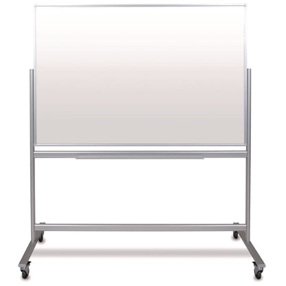 Luxor Mobile Magnetic Glass Dry Erase Board, 60" x 40", White Surface, Silver Aluminum Frame (LXCMMGB6040)