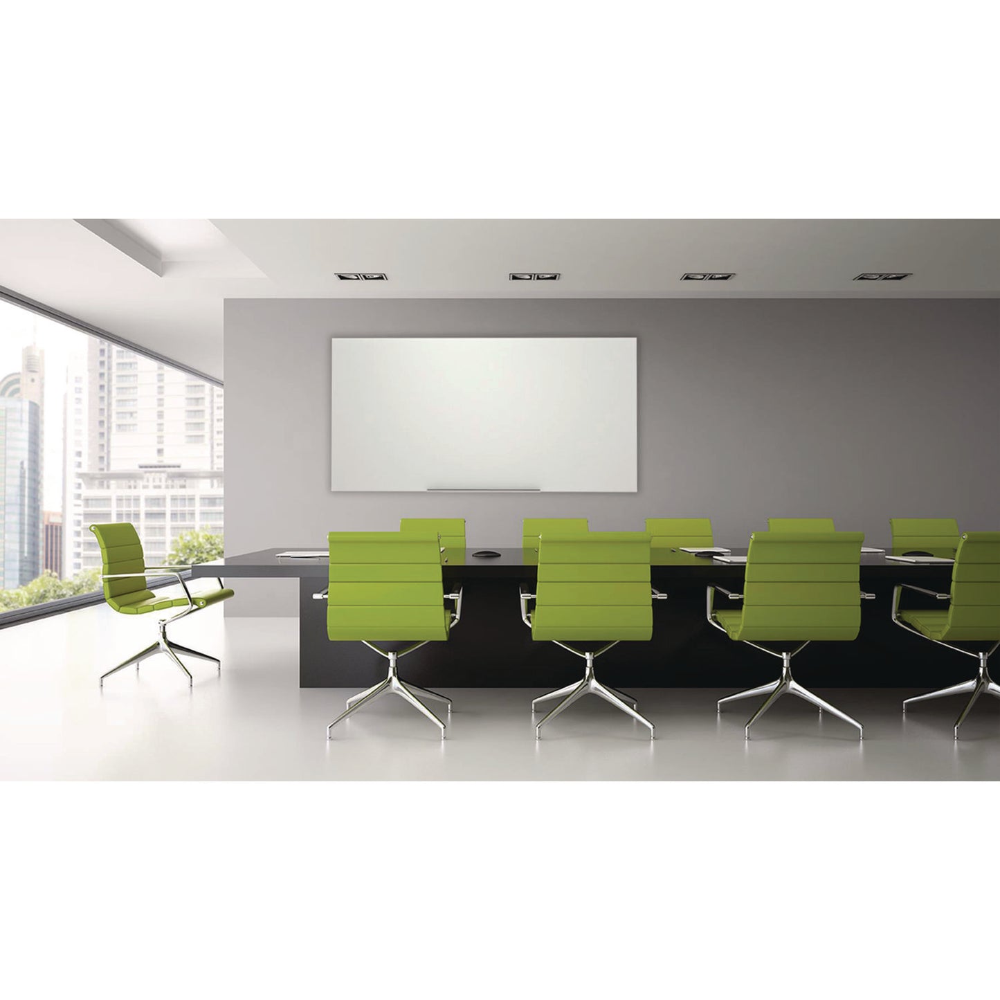 Luxor Magnetic Wall-Mounted Glass Board, 96" x 48", White Surface, Frameless (LXCWGB9648M)