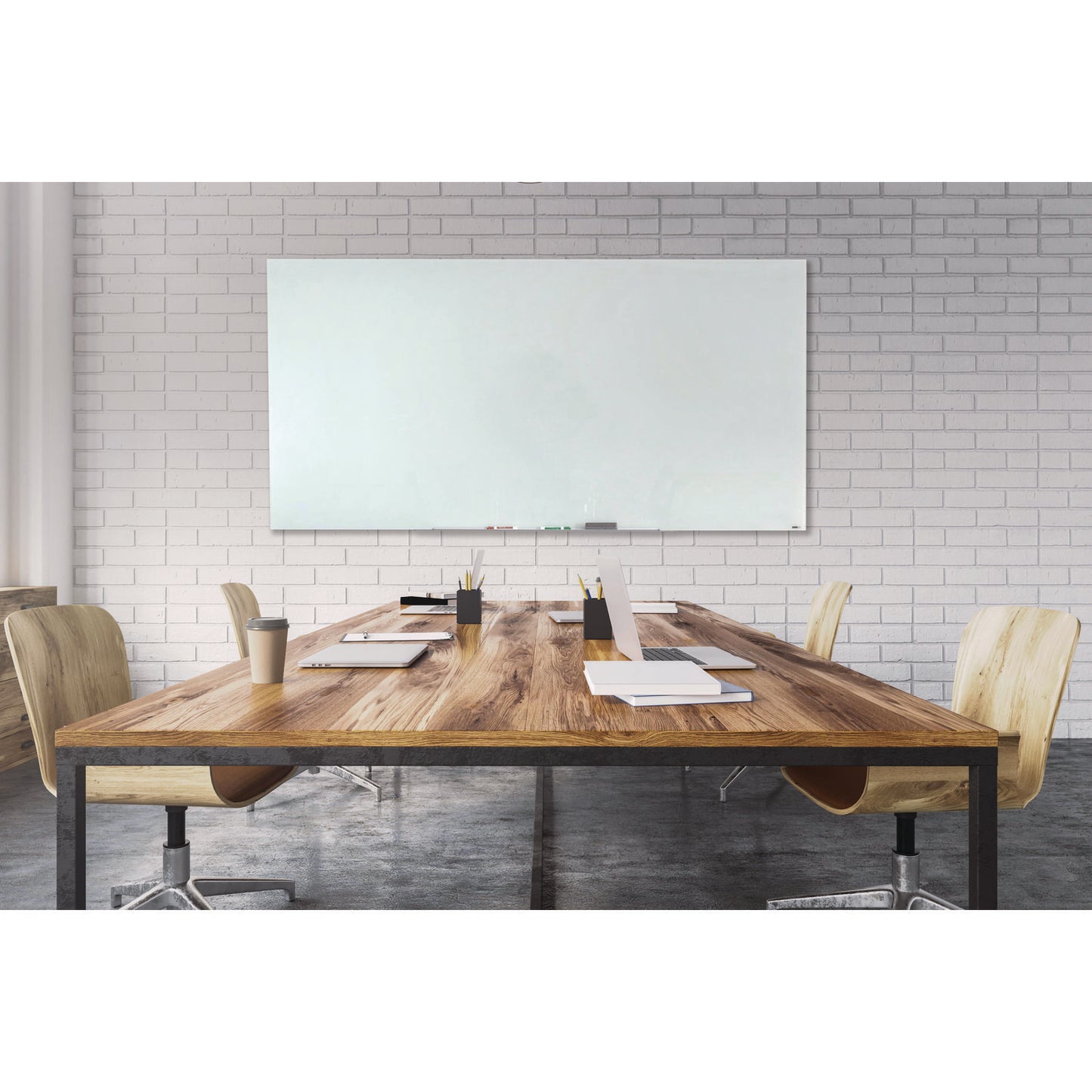Luxor Magnetic Wall-Mounted Glass Board, 96" x 48", White Surface, Frameless (LXCWGB9648M)