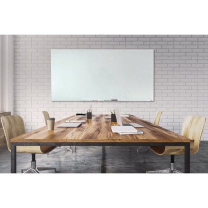 Luxor Magnetic Wall-Mounted Glass Board, 96" x 48", White Surface, Frameless (LXCWGB9648M)