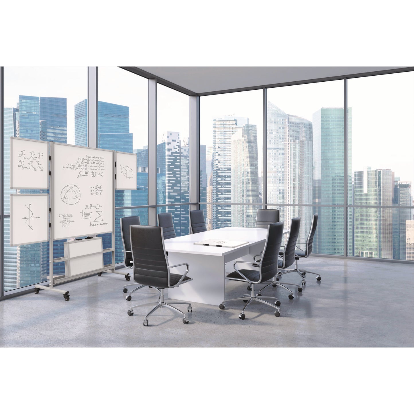 Luxor Mobile Collaboration Station Whiteboard with 4 Attachable Marker Boards, 40.4" x 48.6", White Surface, Silver Aluminum Frame (LXCCLLABSTO)