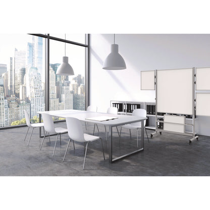 Luxor Mobile Collaboration Station Whiteboard with 4 Attachable Marker Boards, 40.4" x 48.6", White Surface, Silver Aluminum Frame (LXCCLLABSTO)