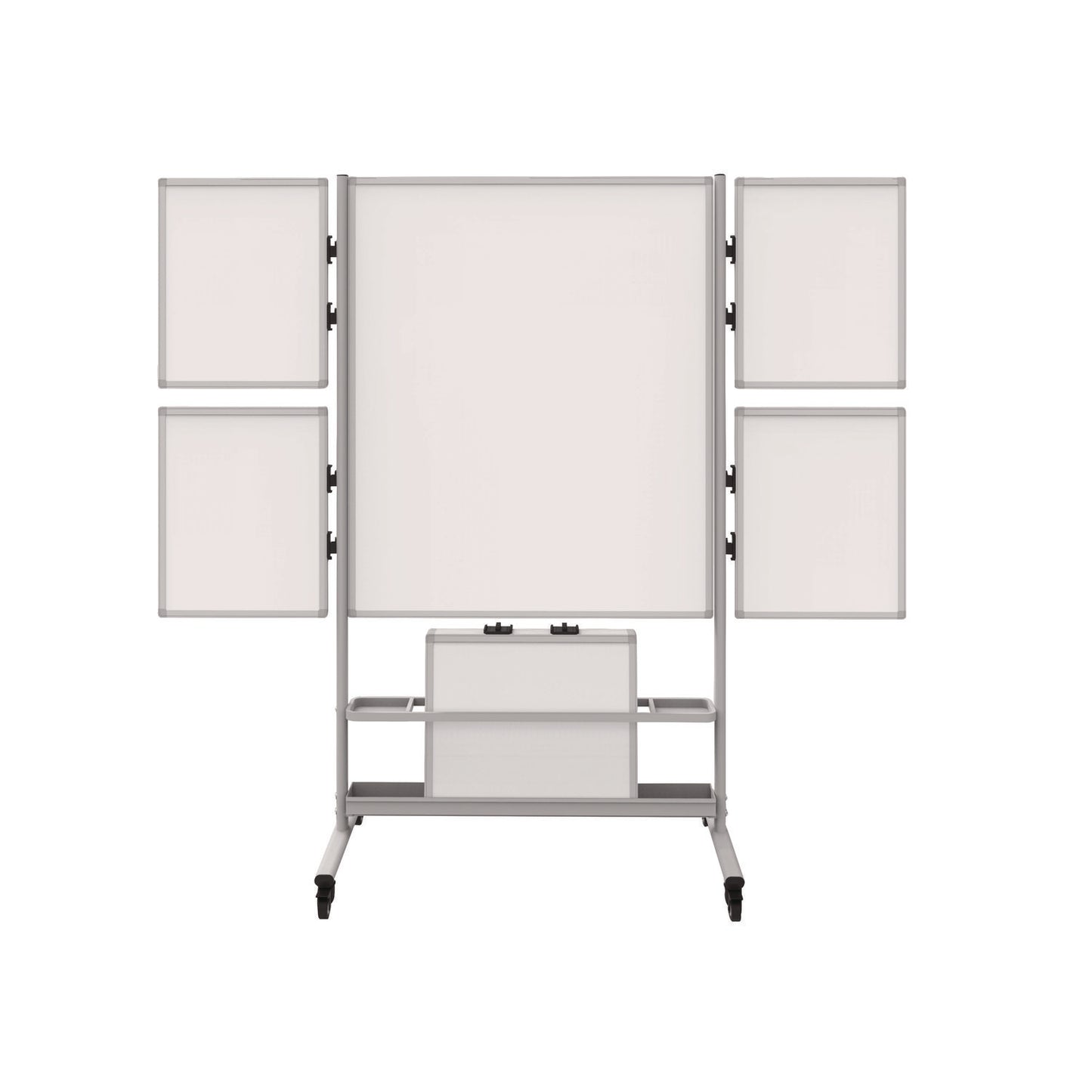 Luxor Mobile Collaboration Station Whiteboard with 4 Attachable Marker Boards, 40.4" x 48.6", White Surface, Silver Aluminum Frame (LXCCLLABSTO)