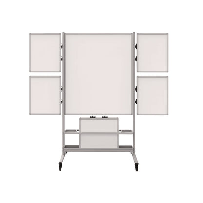 Luxor Mobile Collaboration Station Whiteboard with 4 Attachable Marker Boards, 40.4" x 48.6", White Surface, Silver Aluminum Frame (LXCCLLABSTO)