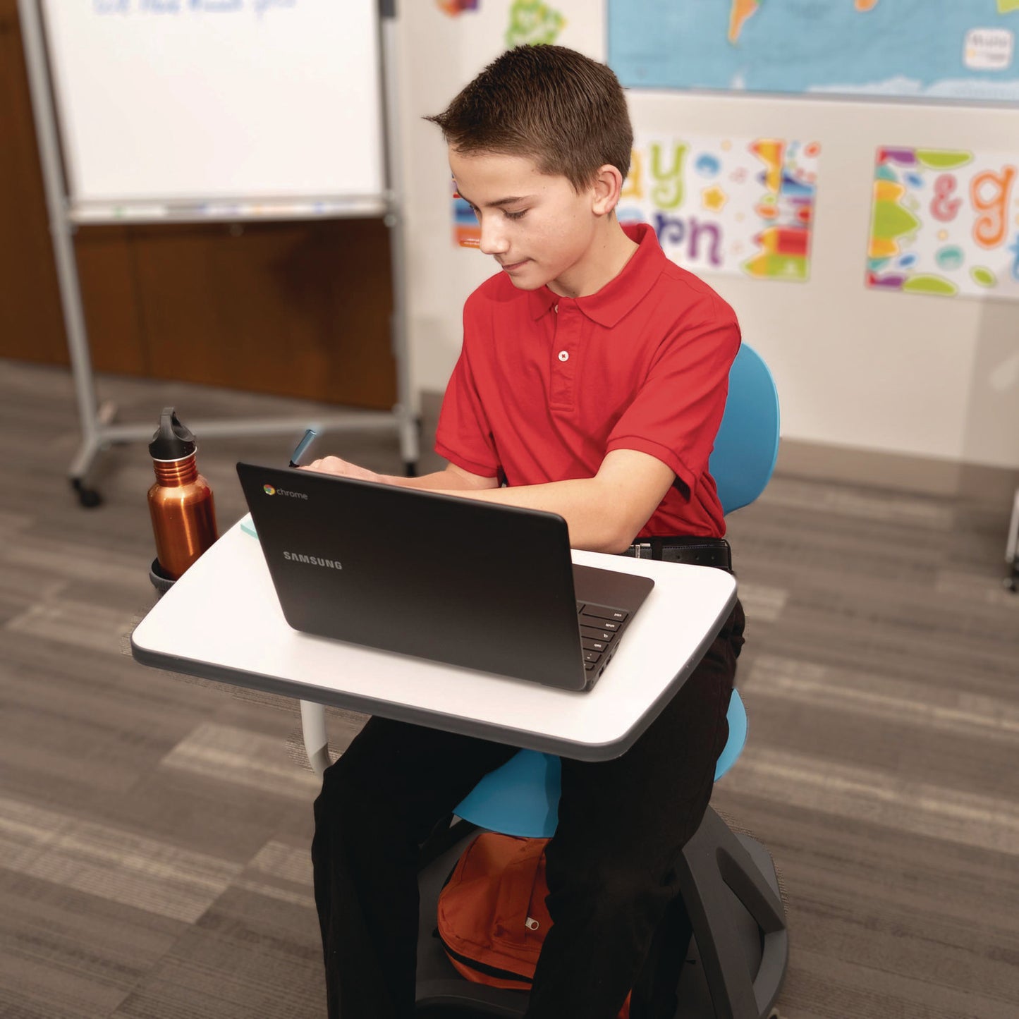 Luxor Classroom Series All-In-One Student Desk and Chair, Supports Up to 330 lb, 19" Seat Height, Blue Seat/Back, Gray Base (LXCSTDENTMTACHR)