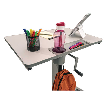 Luxor Sit Stand Student Desk with Crank Handle, 27.5 x 19.5 x 26.25 to 42, White/Gray (LXCSTUDENTC)