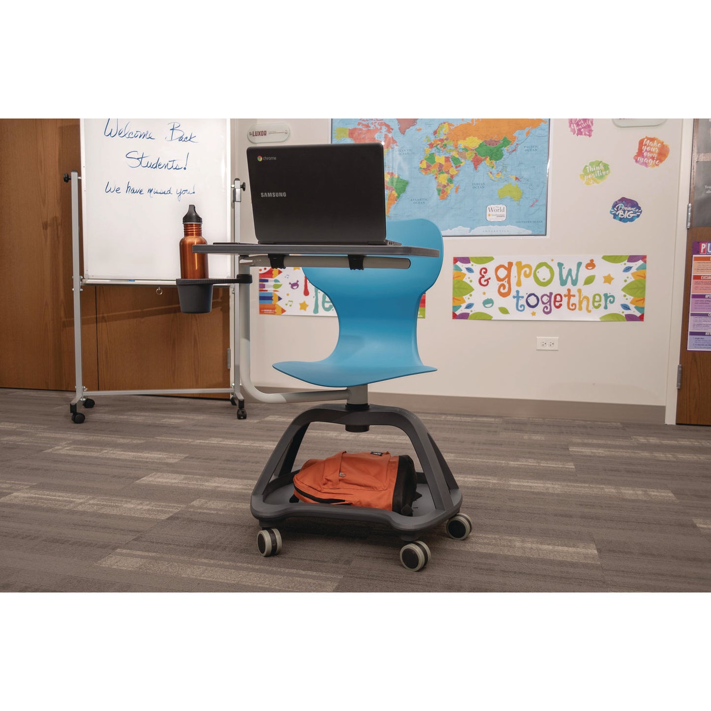 Luxor Classroom Series All-In-One Student Desk and Chair, Supports Up to 330 lb, 19" Seat Height, Blue Seat/Back, Gray Base (LXCSTDENTMTACHR)