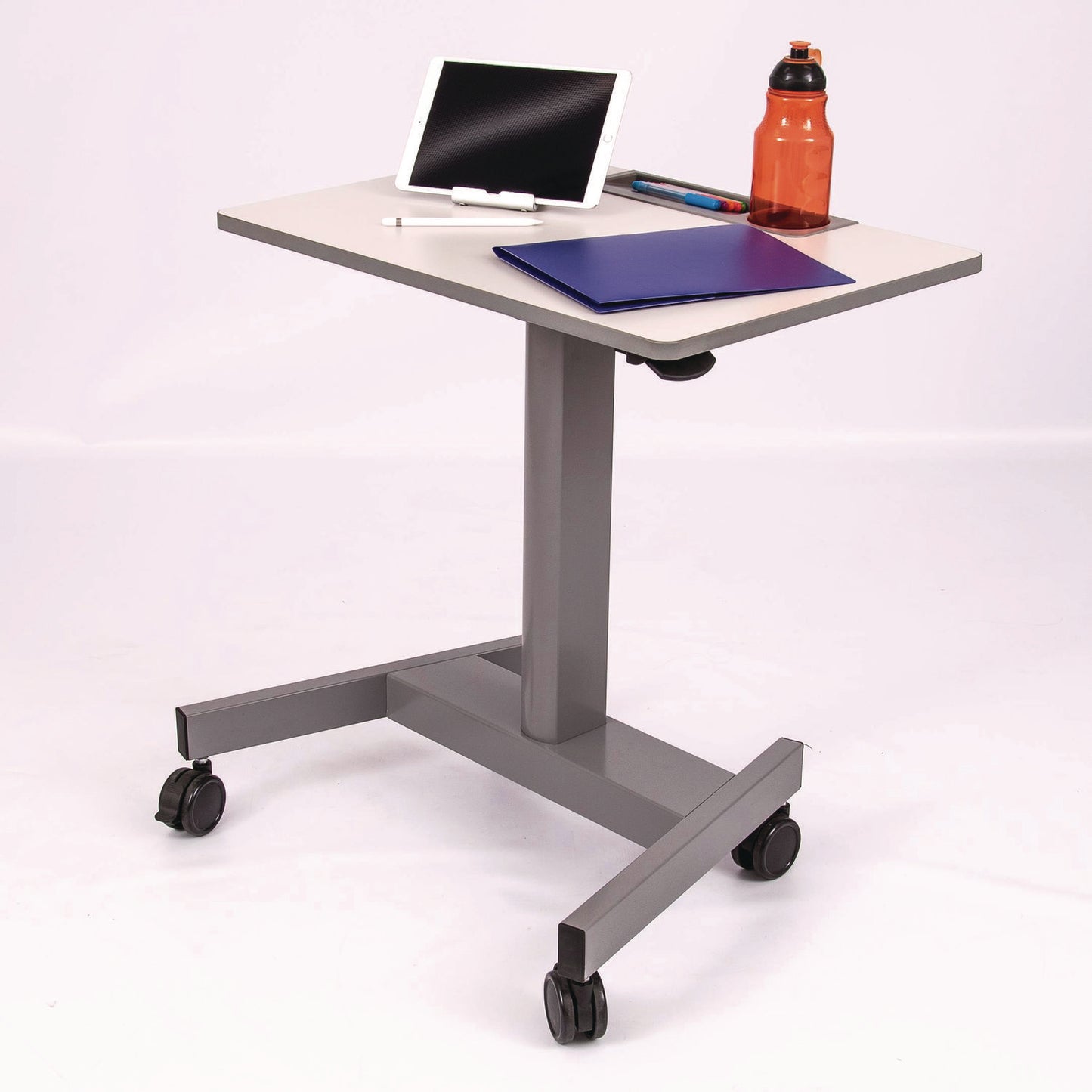 Luxor Pneumatic Sit Stand Desk, 27.5 x 19.5 x 26.25 to 42, White/Gray (LXCSTUDENTP)