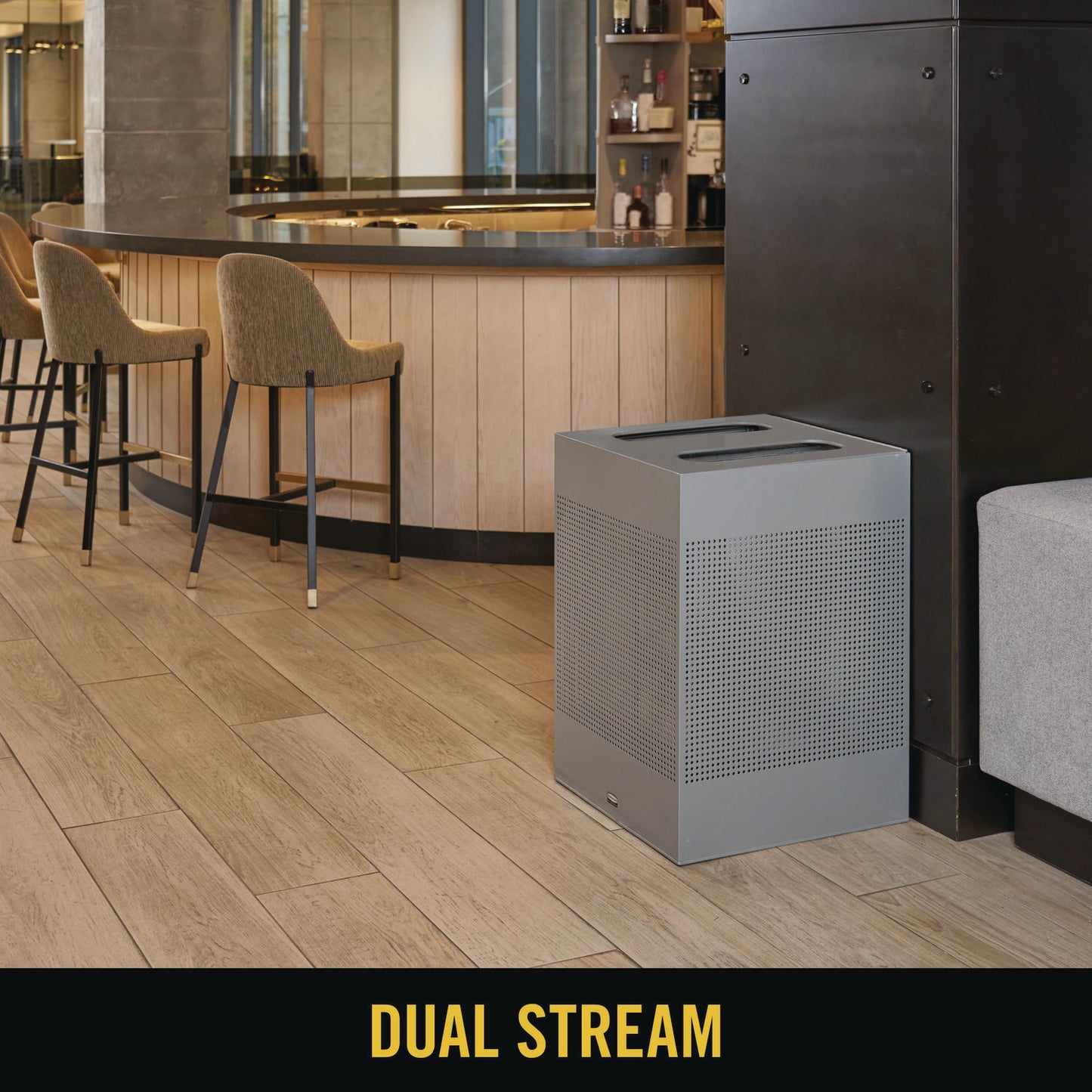 Rubbermaid® Commercial Designer Line Silhouettes Waste Receptacle, 34 gal, Steel, Silver Metallic (RCP2182675)