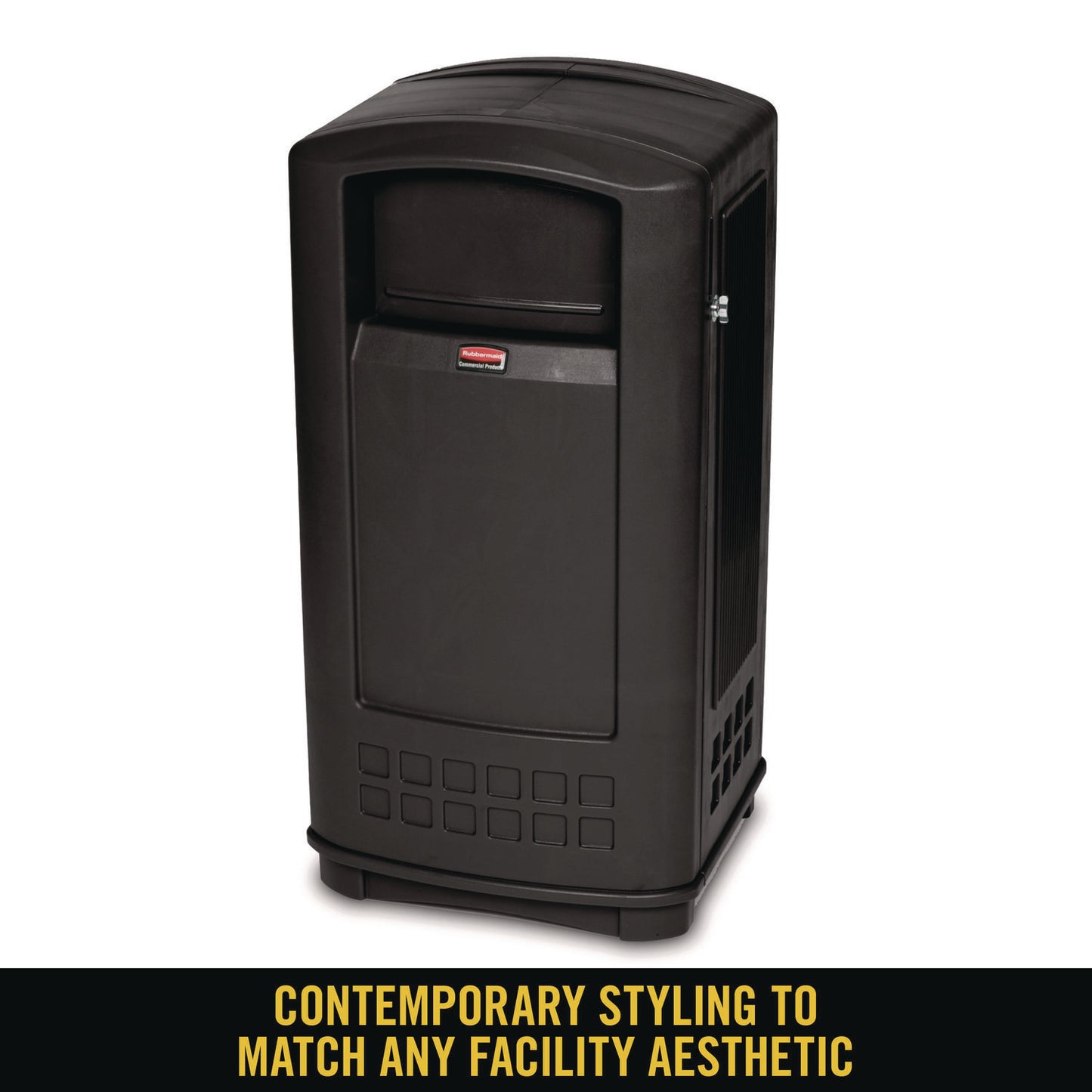 Rubbermaid® Commercial Plaza Jr. Container, 35 gal, Plastic, Black (RCP9P90BLA)