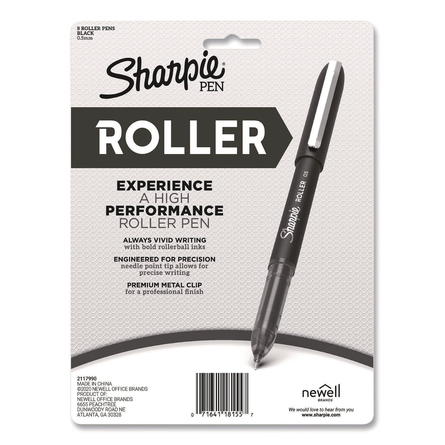 Sharpie® Roller Professional Design Rollerball Pen, Stick, Fine 0.5 mm, Black Ink, Black Barrel, 8/Pack (SAN2116307)