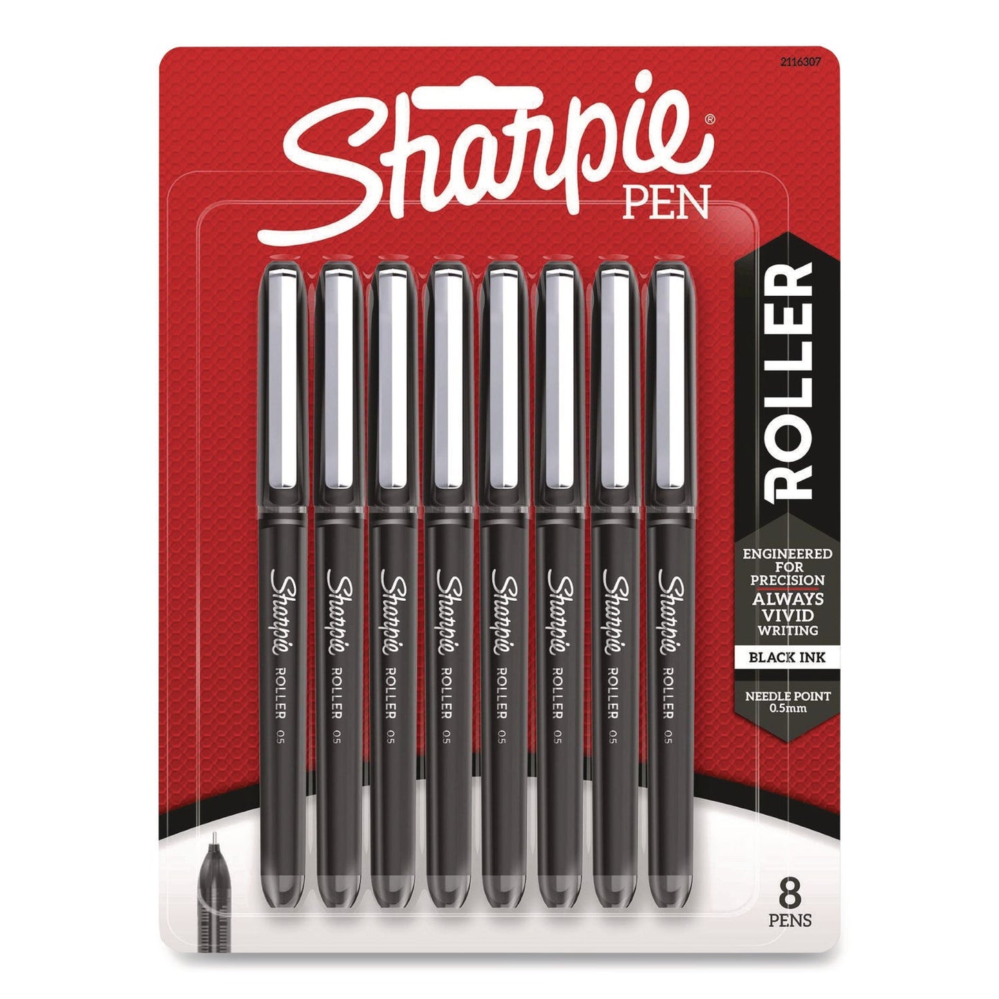Sharpie® Roller Professional Design Rollerball Pen, Stick, Fine 0.5 mm, Black Ink, Black Barrel, 8/Pack (SAN2116307)