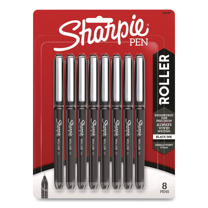 Sharpie® Roller Professional Design Rollerball Pen, Stick, Fine 0.5 mm, Black Ink, Black Barrel, 8/Pack (SAN2116307)
