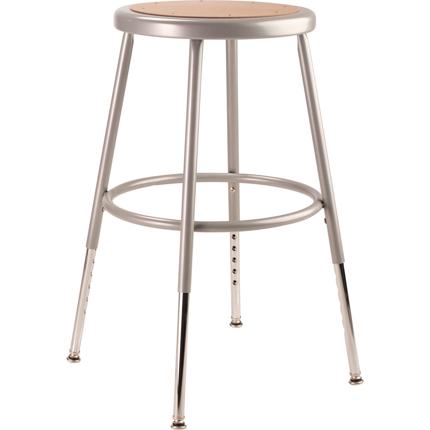 NPS® 6200 Series Height Adjustable Heavy Duty Steel Stool, Backless, Supports 500lb, 19" to 27" Seat Height, Brown Seat, Gray Base (NPS6218H)