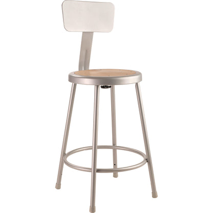 NPS® 6200 Series Heavy Duty Steel Stool With Backrest, Supports Up to 500 lb, 24" Seat Height, Brown Seat, Gray Back/Base (NPS6224B)