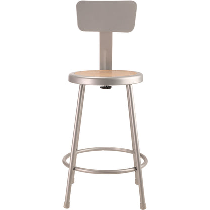 NPS® 6200 Series Heavy Duty Steel Stool With Backrest, Supports Up to 500 lb, 24" Seat Height, Brown Seat, Gray Back/Base (NPS6224B)